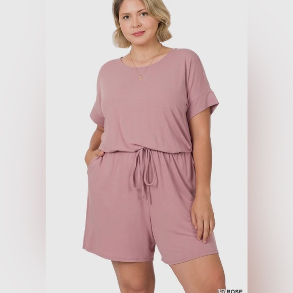 Plus Romper with Elastic Waist & Back Keyhole - Picture 1 of 3